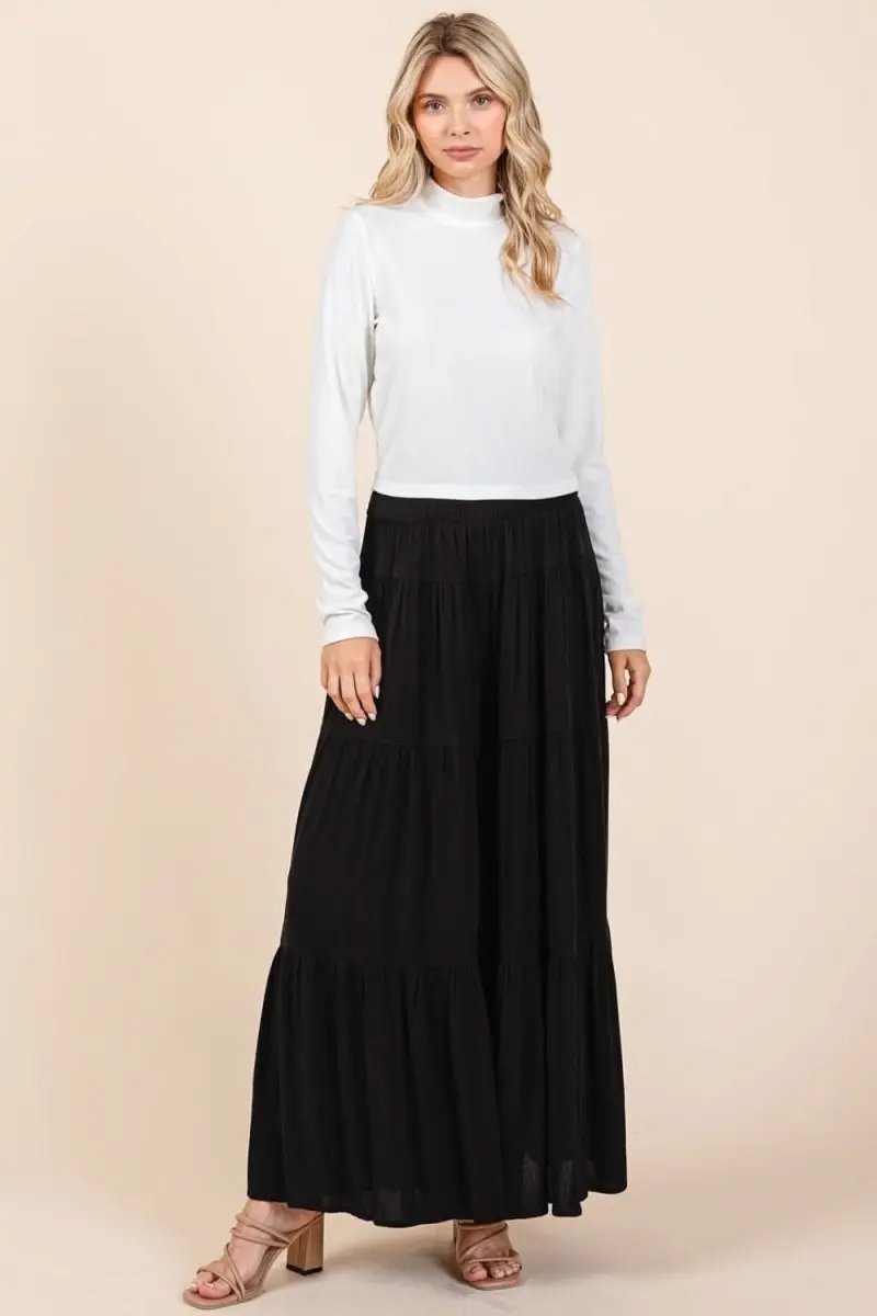 Tiered Smocked Wide Leg Crepe Pants with Elastic Waist and Side Pockets - Love Salve